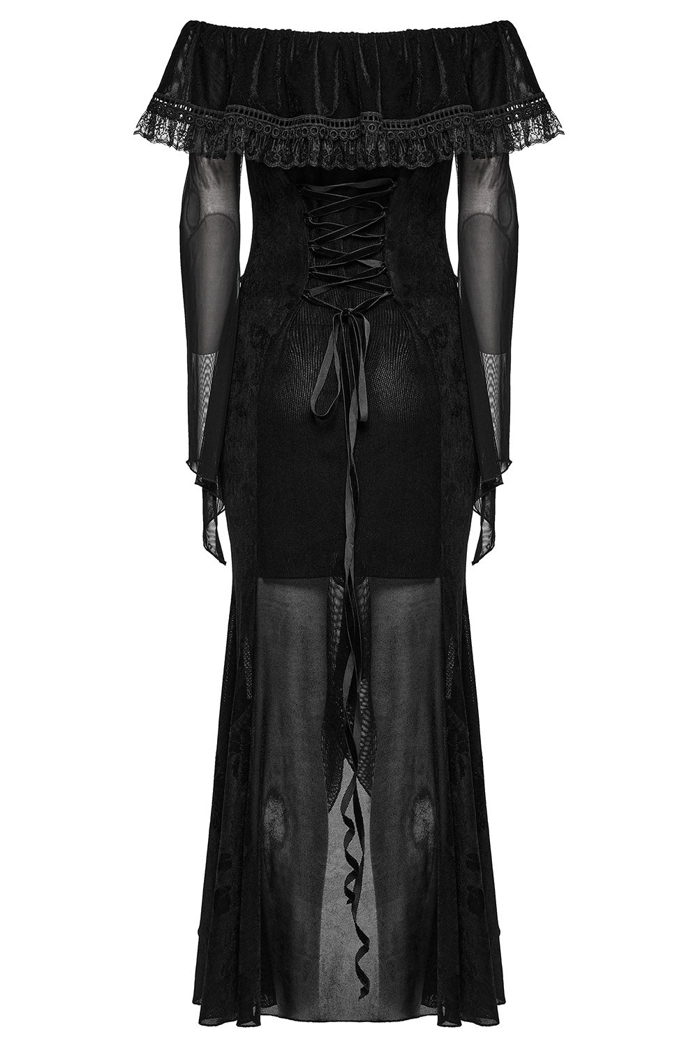 flared mesh sleeve black gown by punk rave