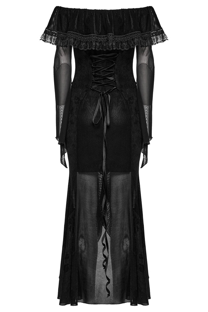 flared mesh sleeve black gown by punk rave