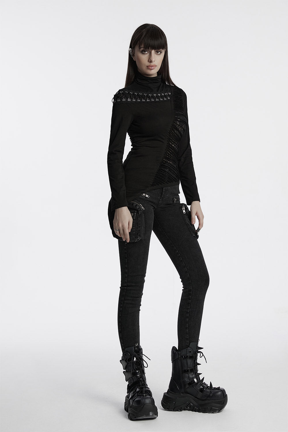 asymmetric hem long sleeve shirt for women