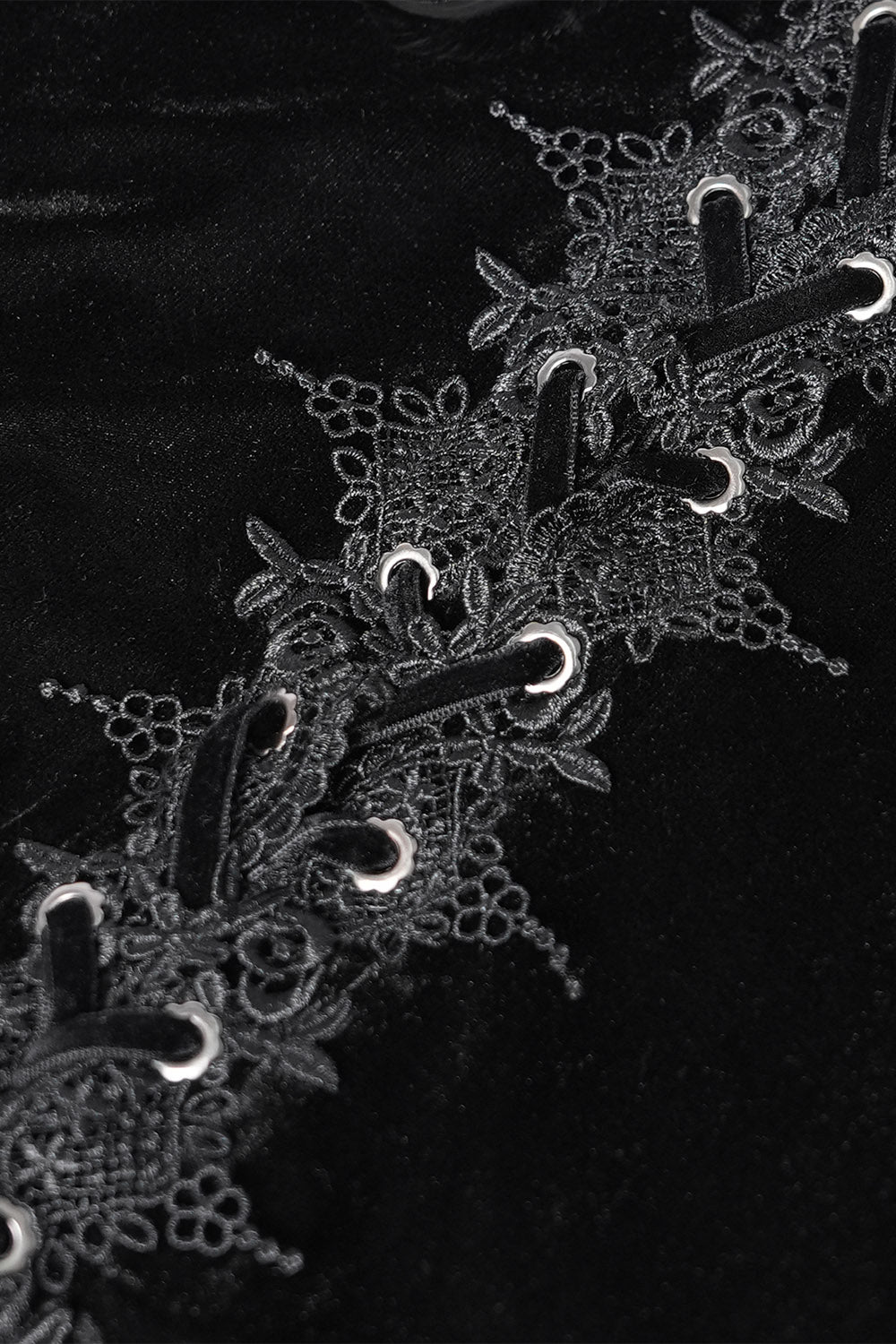lace-up embroidered black velvet whimsigoth top