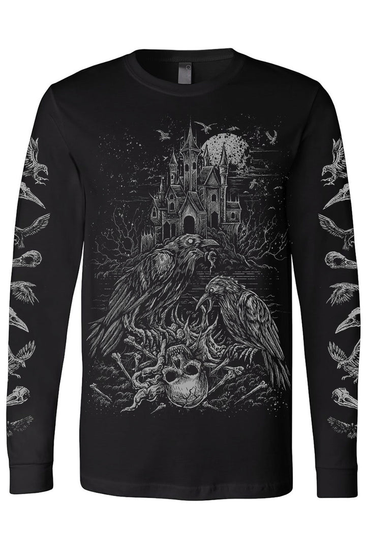 mens long sleeve shirt with raven skulls