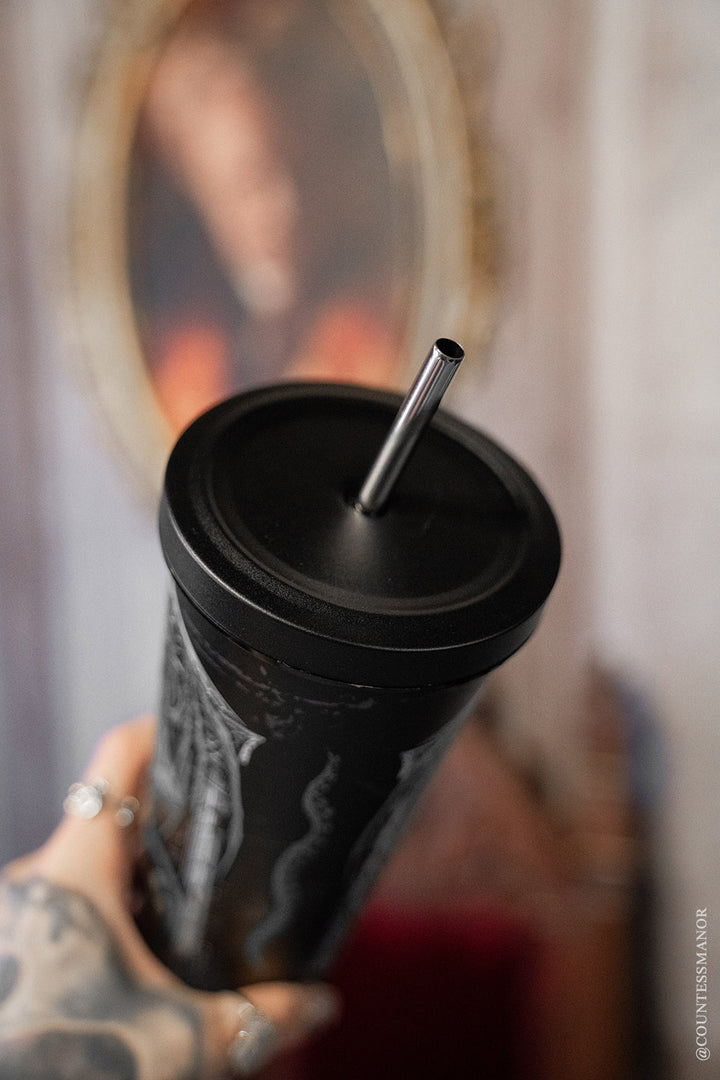 stainless steel Cthulhu to go mug with straw