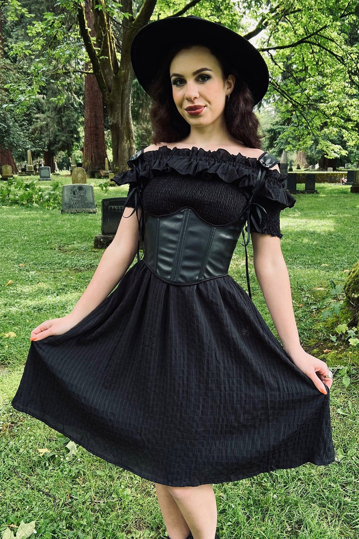 womens black lightweight cottagecore prairie dress