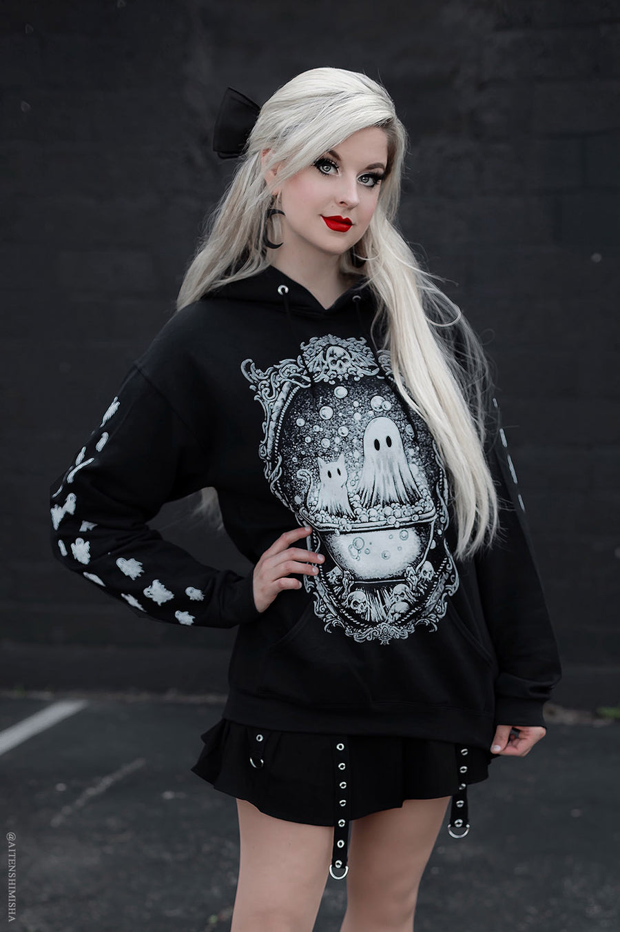 creepy cute kawaii cat and ghost pullover hoodie