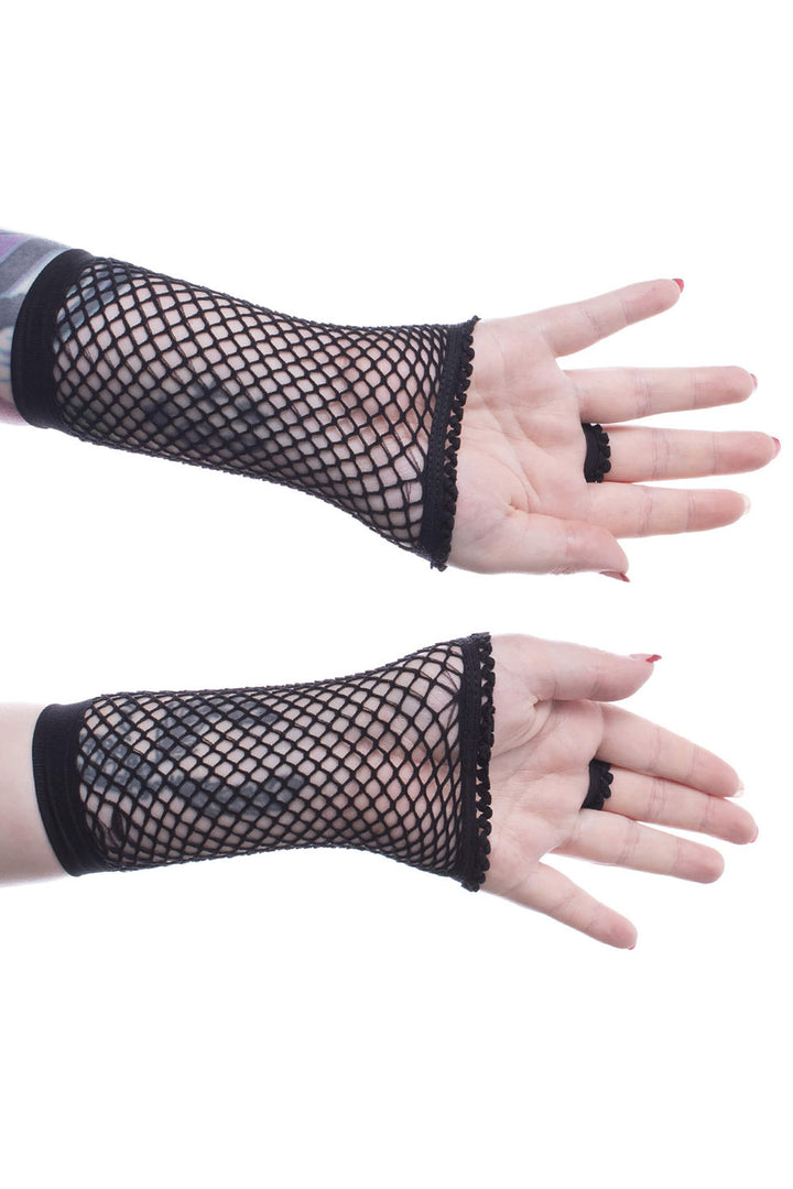 womens gothic fishnet finger hole arrmwarmers