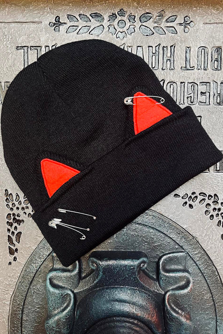 kawaii goth safety pin beanie