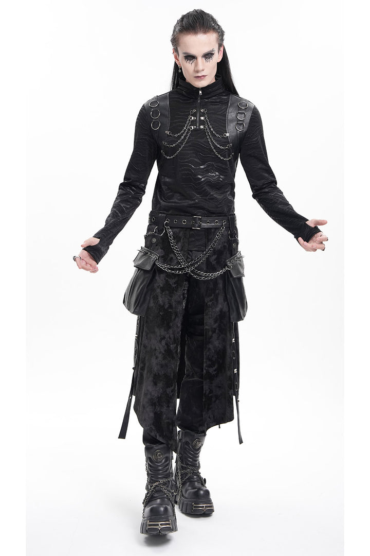 mens goth shirt with thumbhole cotouts