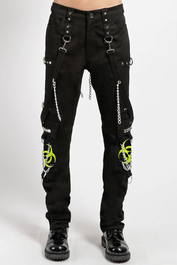 studded chain punk pants with biohazard symbols