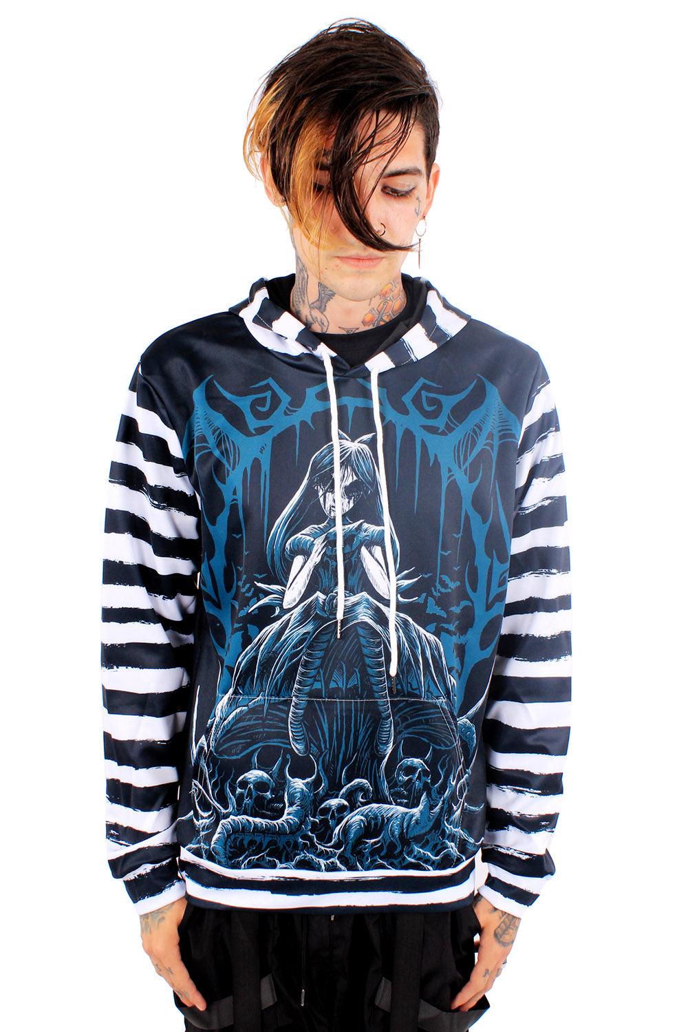 Dark Alice Striped Hoodie - mens outerwear - VampireFreaks - VampireFreaks
