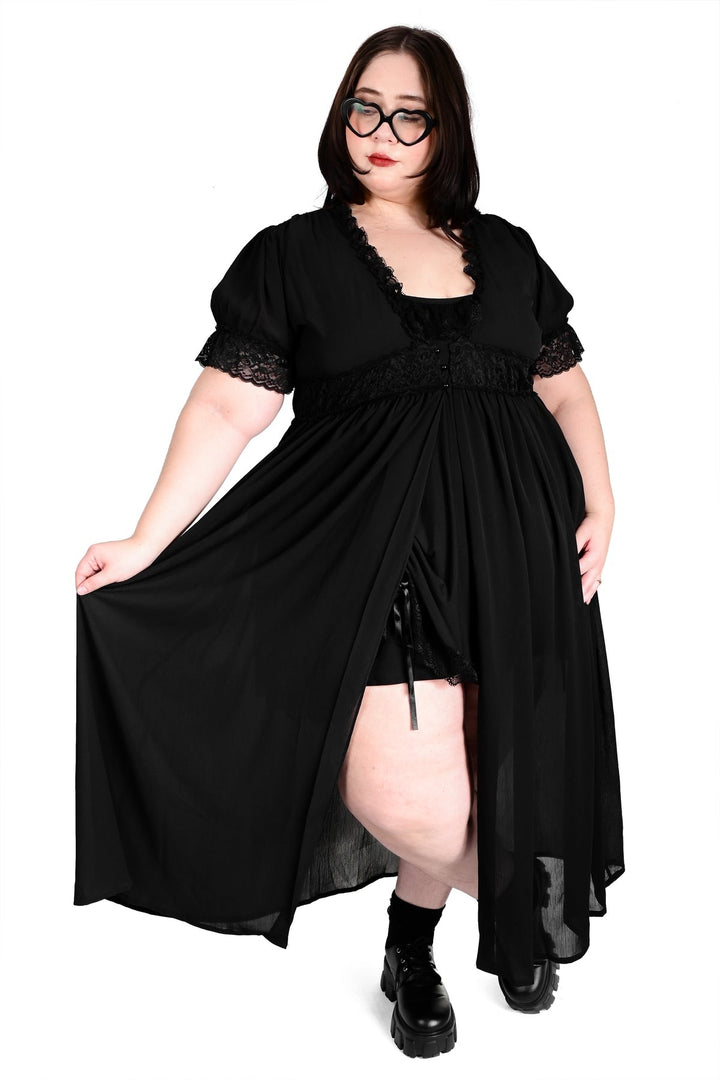 puffed shoulder chiffon maxi duster
