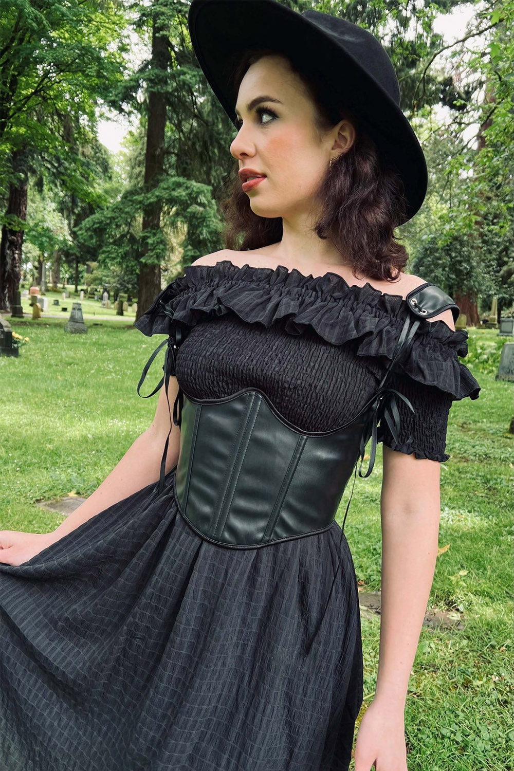 womens smocked black cottagecore prairie dress