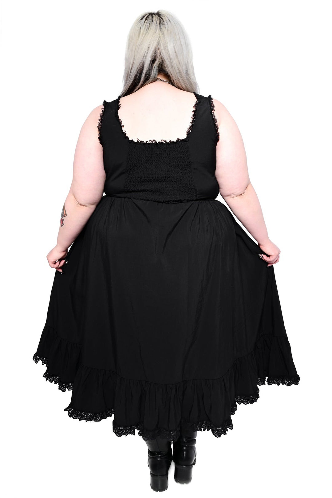 square neckline ruffled midi dress