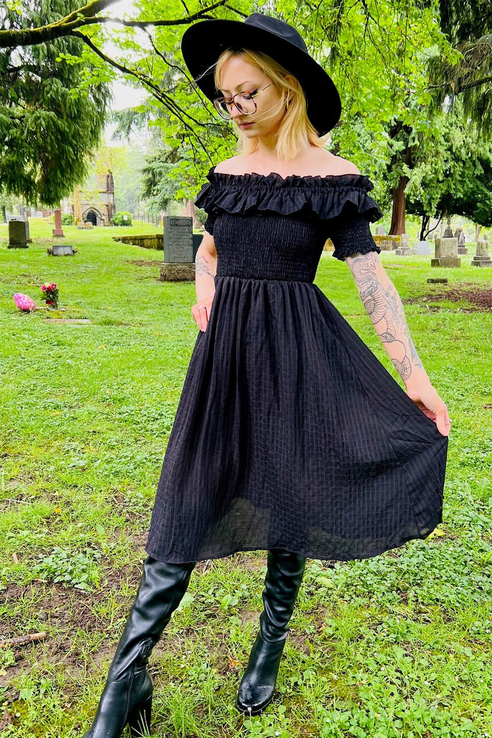womens gothic black cottagecore prairie dress