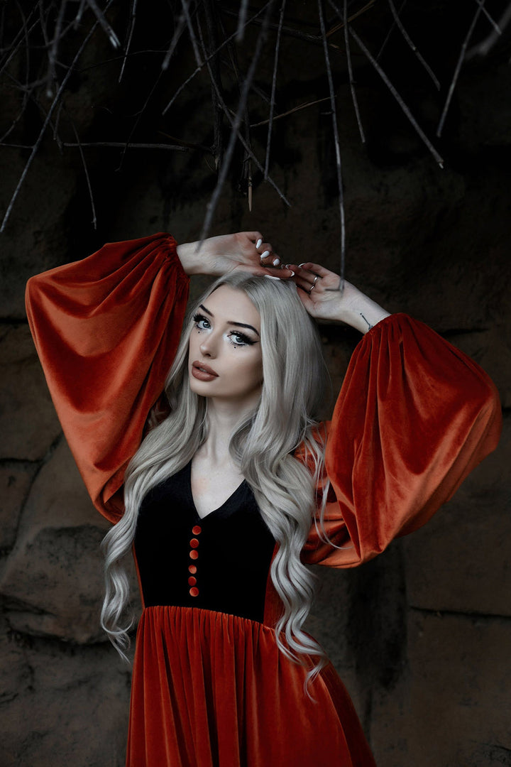 velvet gothic orange dress
