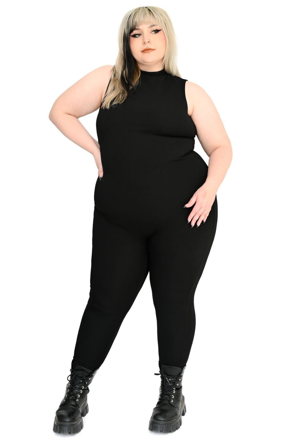 turtleneck collar top jumpsuit