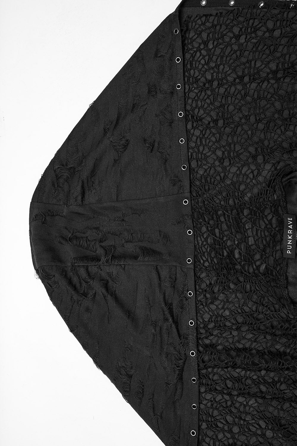 mens punk safety pin pierced  hoodie with eyelets on the hood