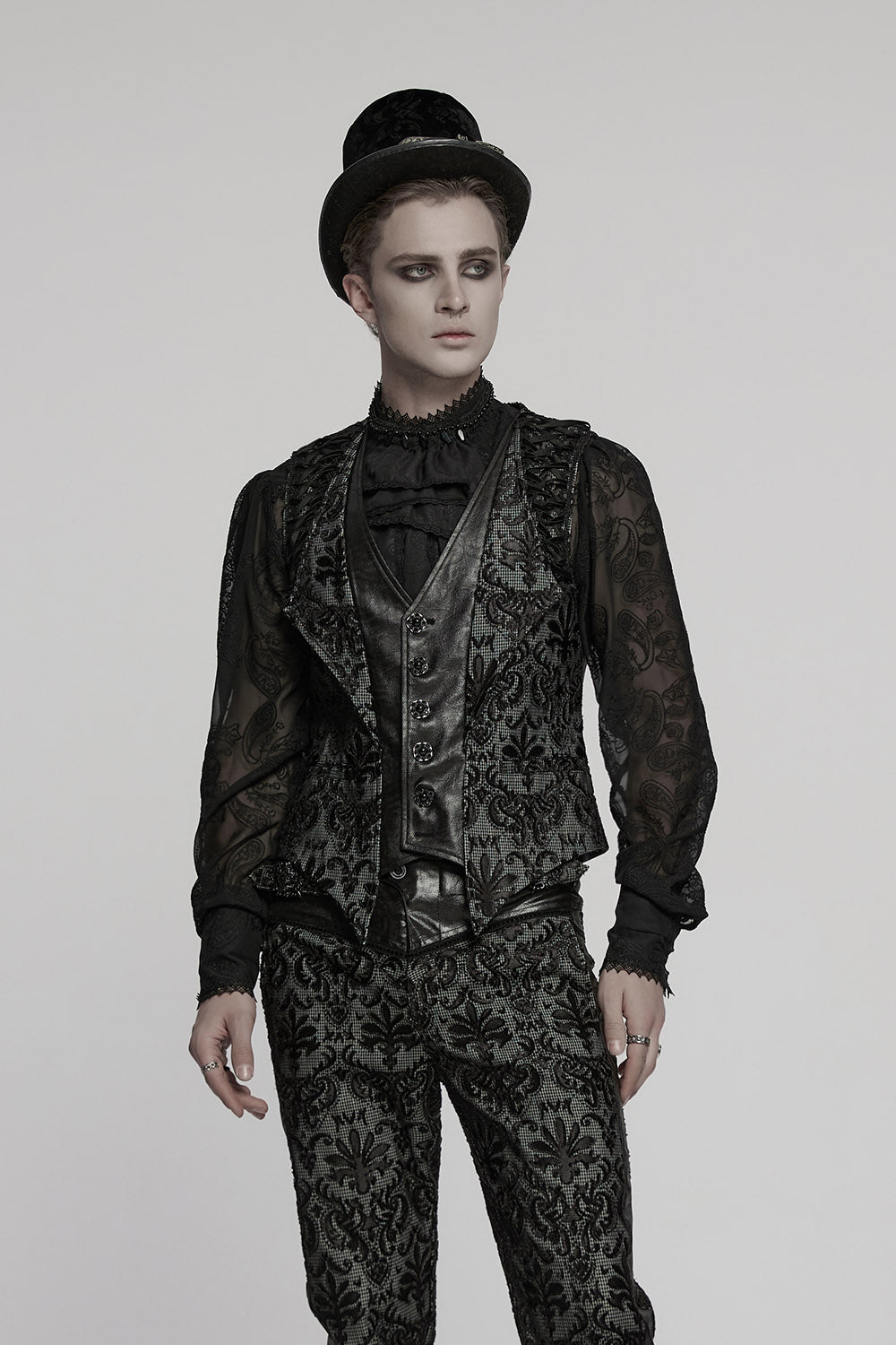 mens vampire gothic deep v-neck vegan leather vest