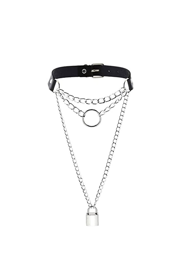 womens layered emo choker with lock pendent