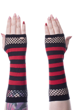Striped Mesh Gloves [BLACK/RED]