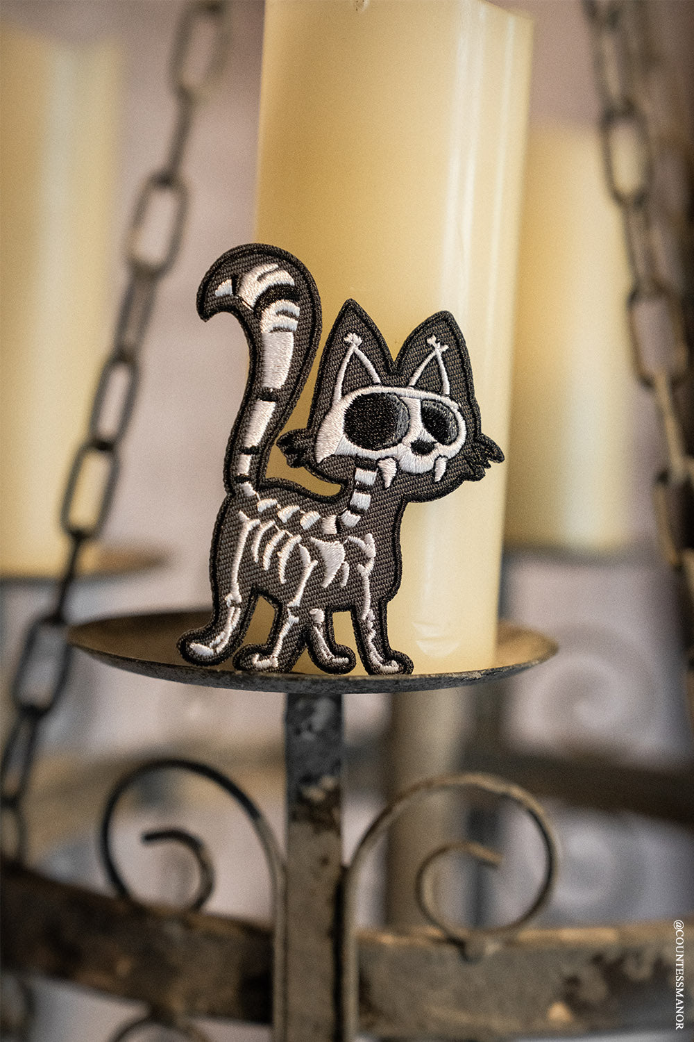 embroidered skeleton cat patch
