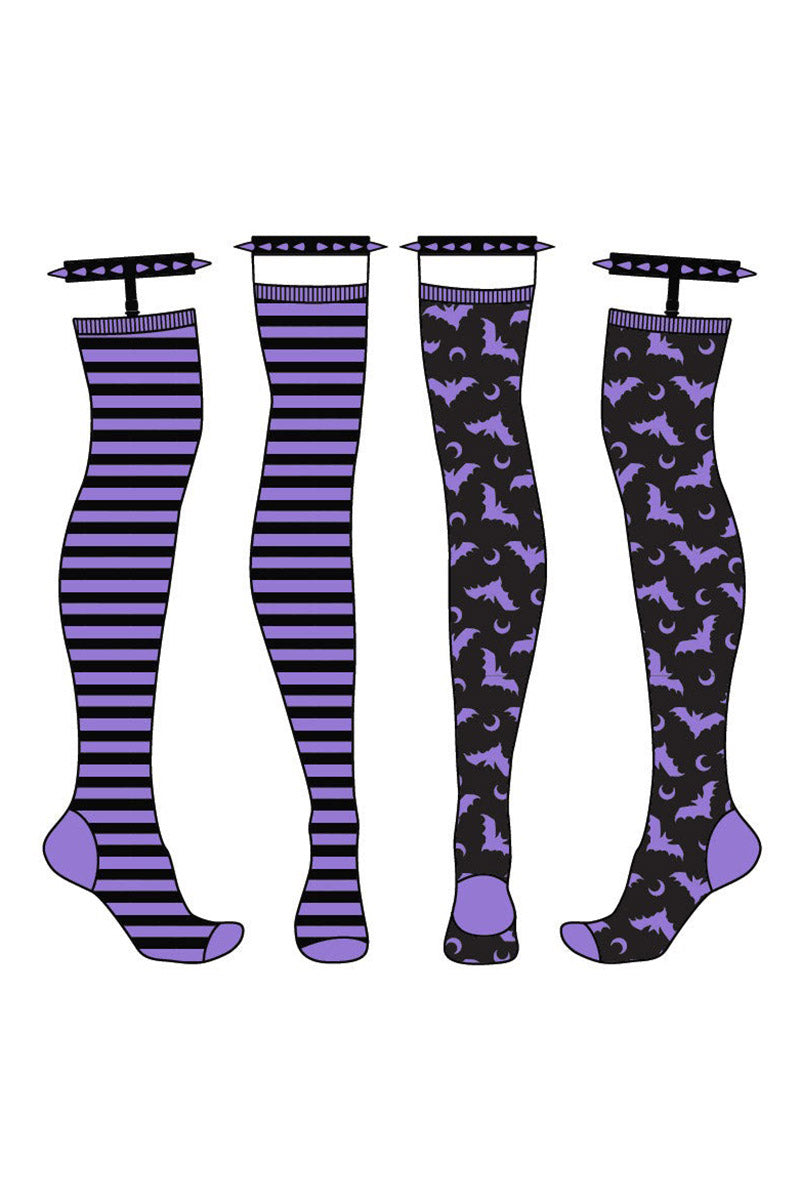 bat thigh high garter socks