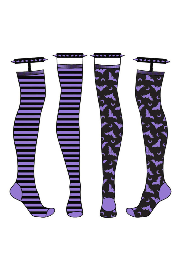 bat thigh high garter socks