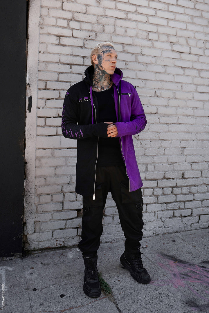 half black and half purple gothic hoodie jacket