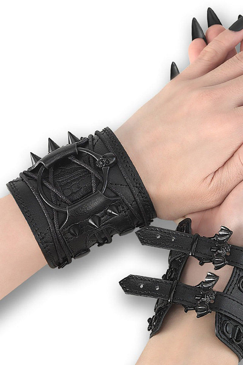 black vegan leather spiked cuff bracelets
