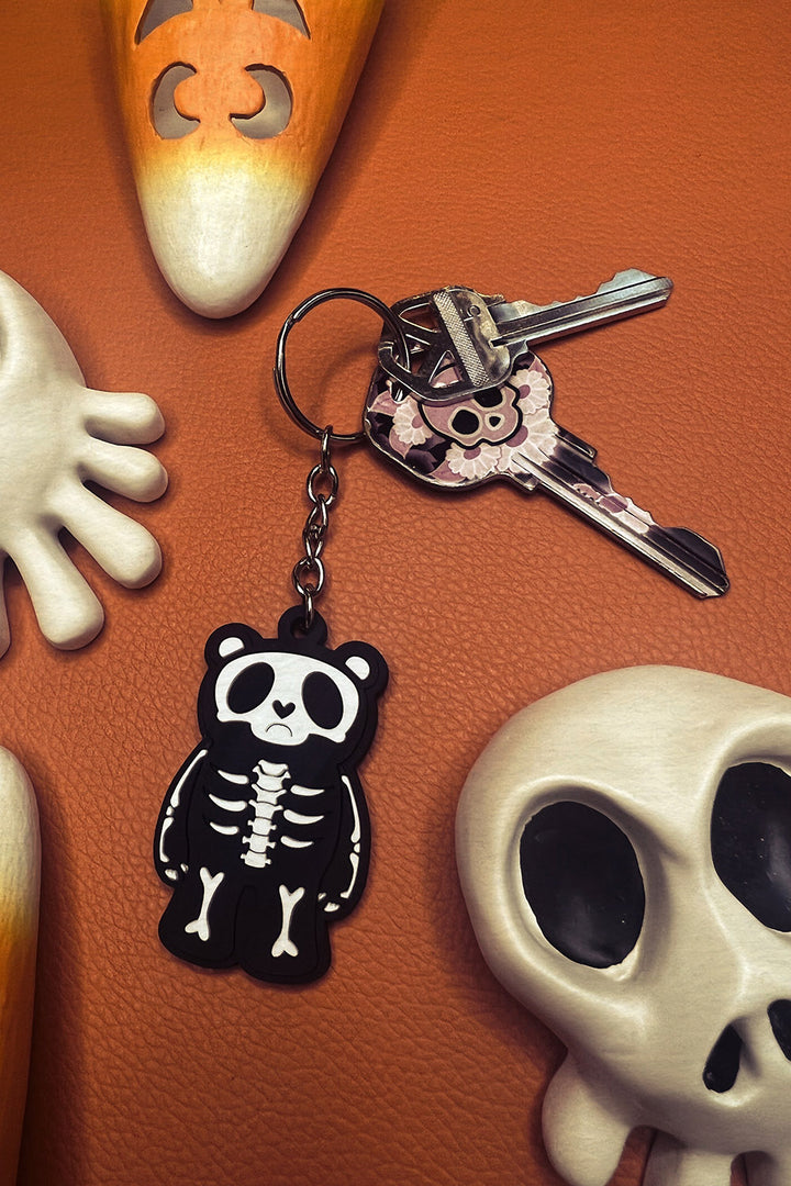 gothic grumpy bones bear keychain