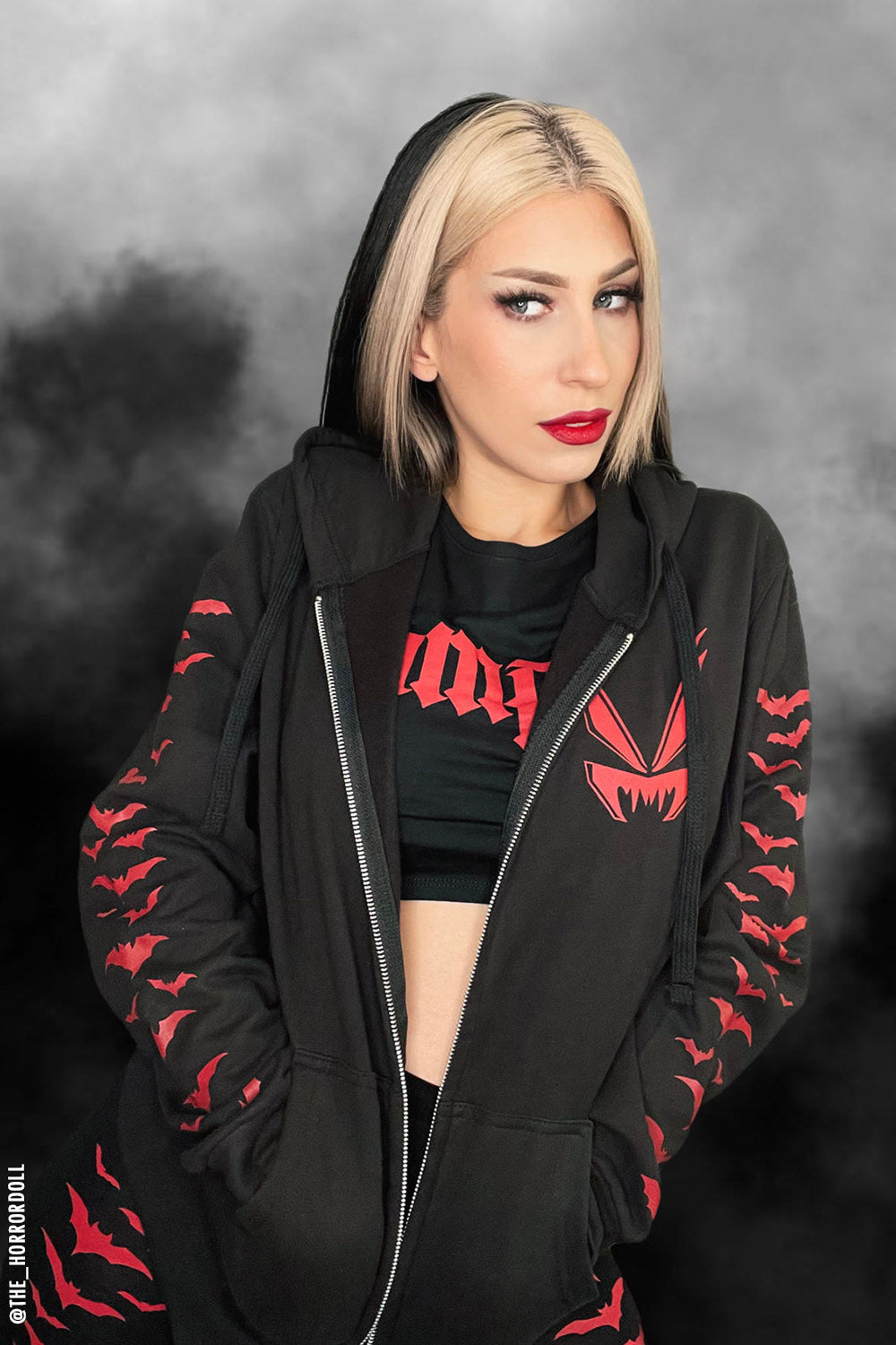 Nosferatu Hoodie w/ Red Bat Sleeves