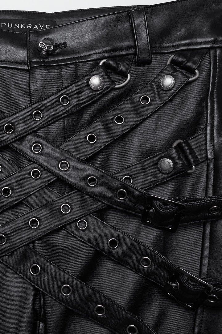 studded buckle strap gothic jeans