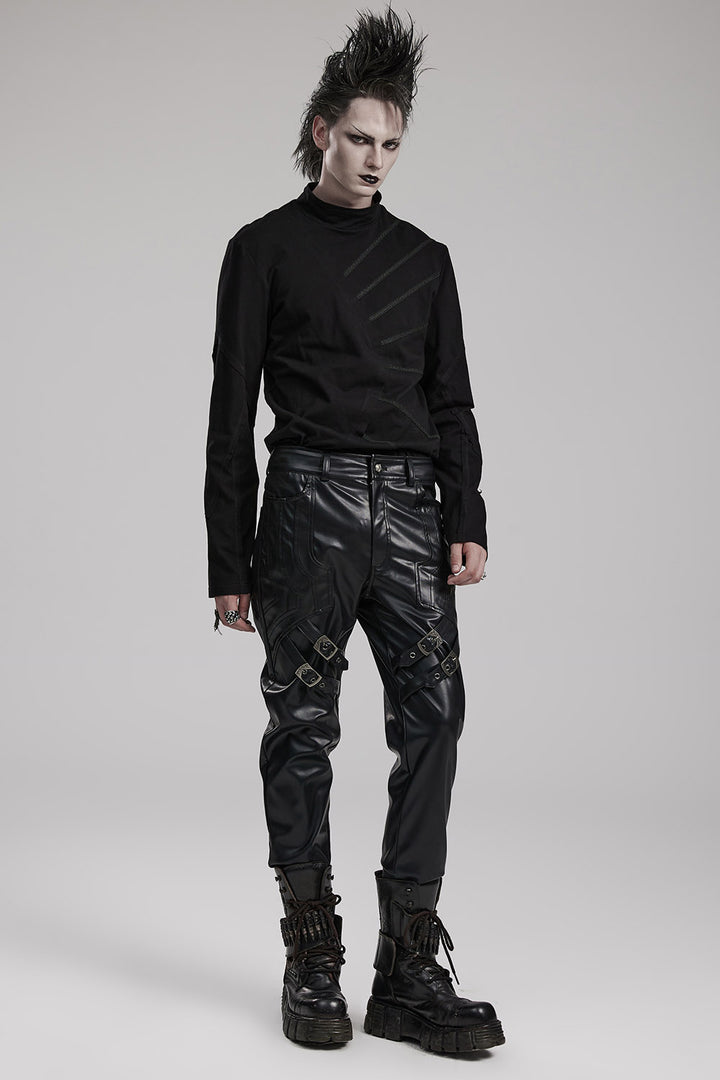 mens black leather motorcycle trousers