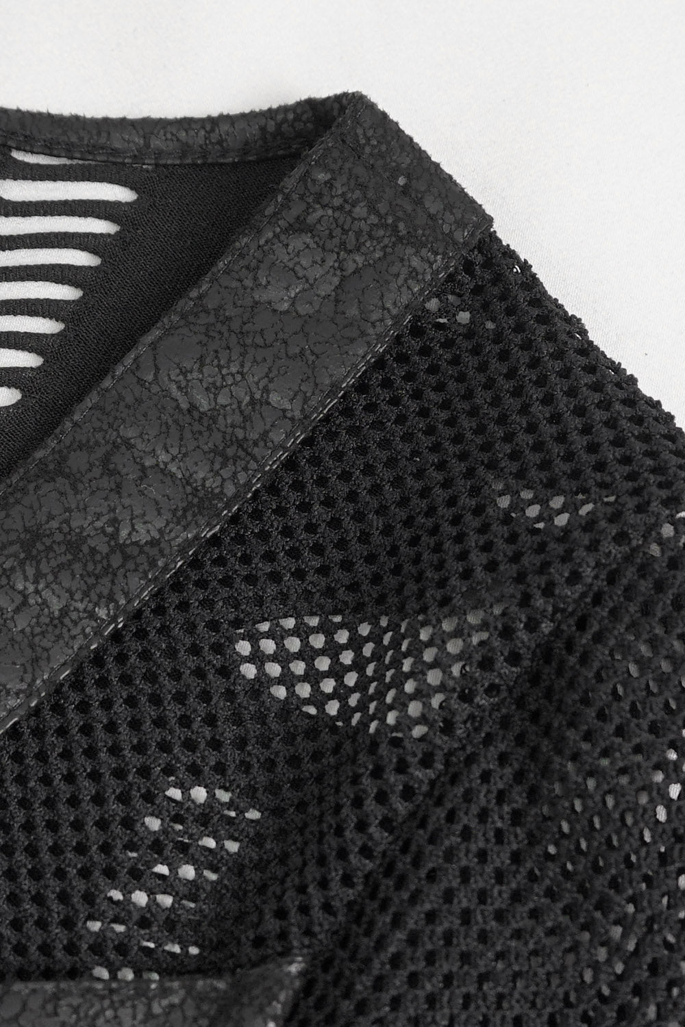 womens vegan leather fishnet shirt
