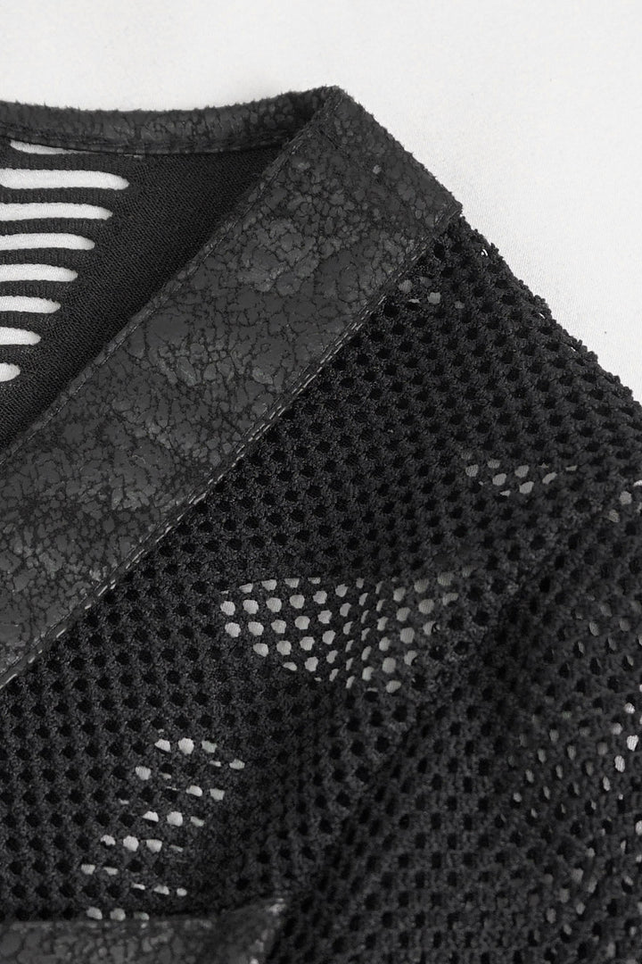 womens vegan leather fishnet shirt