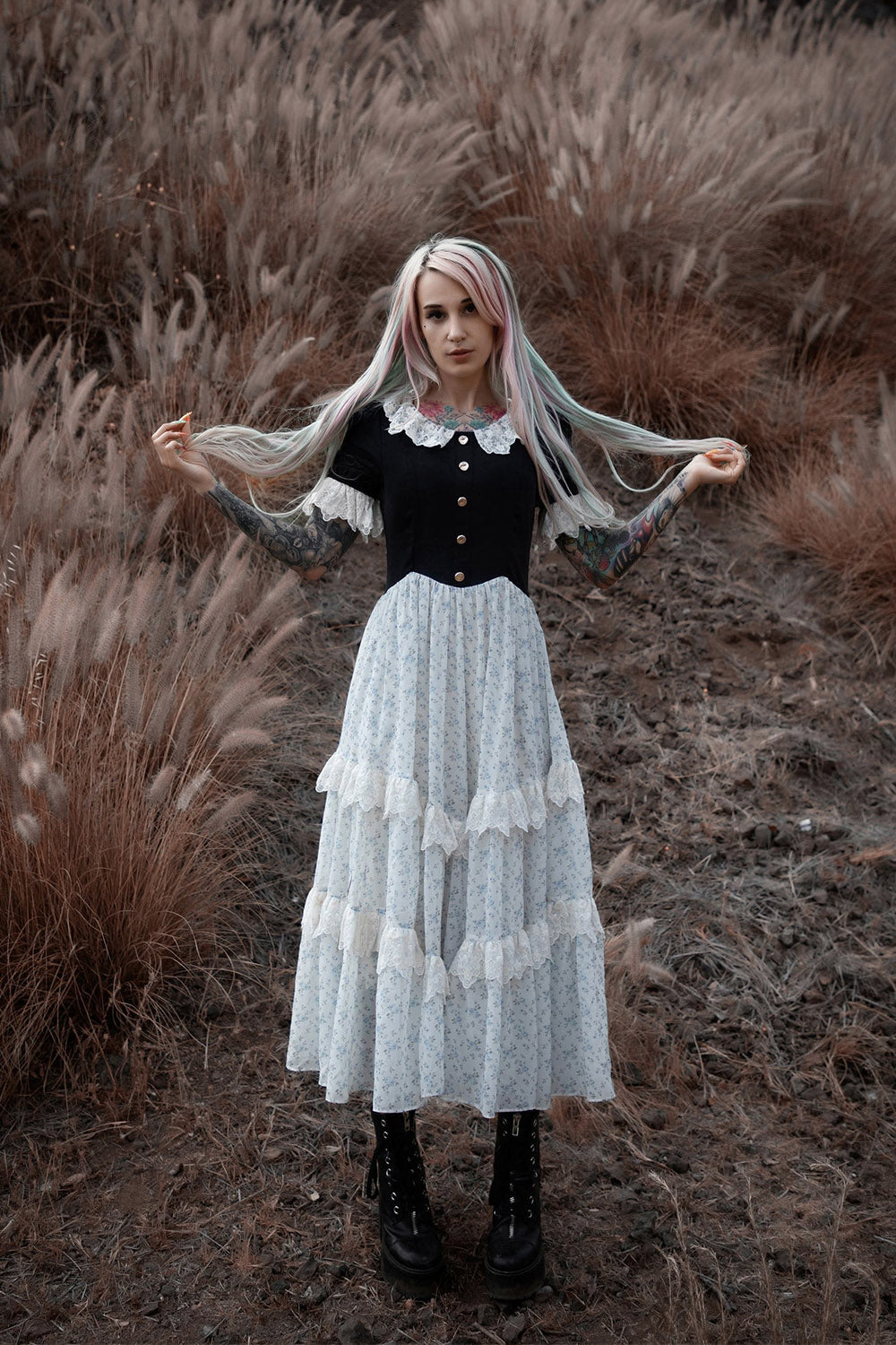 puffed shoulder cottagecore dress