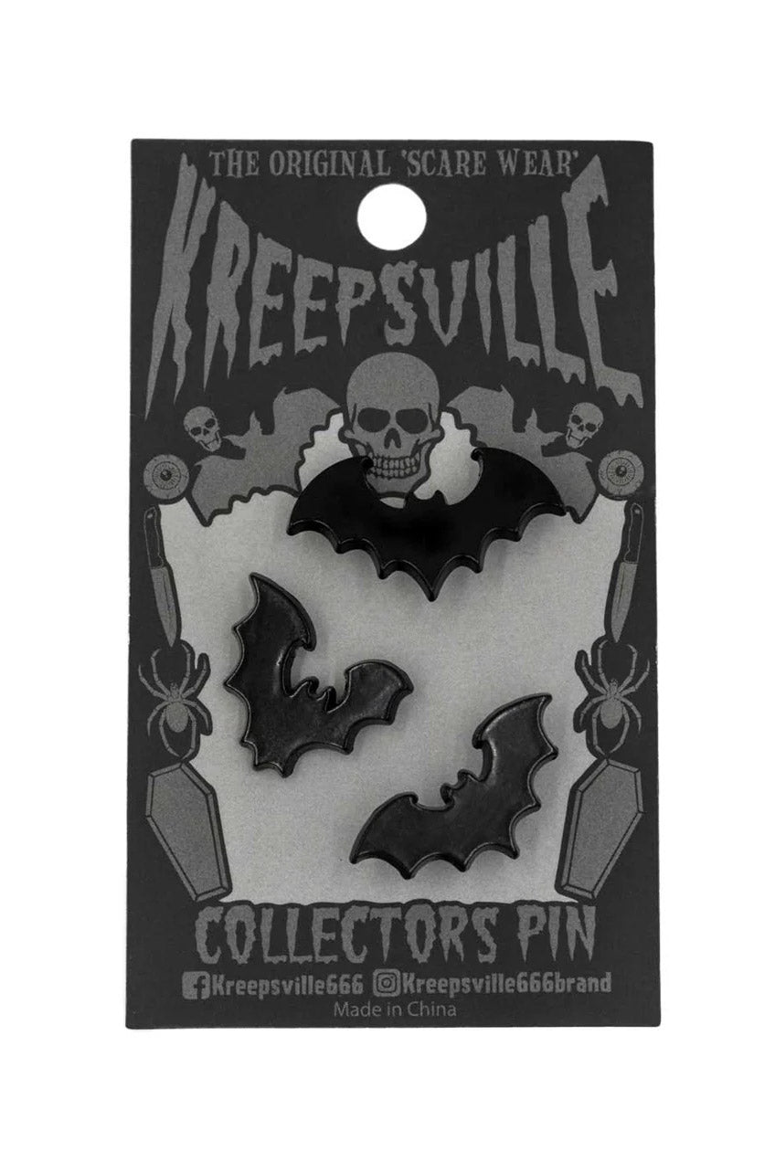 Flying Bat Plated Pin Set of 3 - pins & patches - VampireFreaks - Kreepsville
