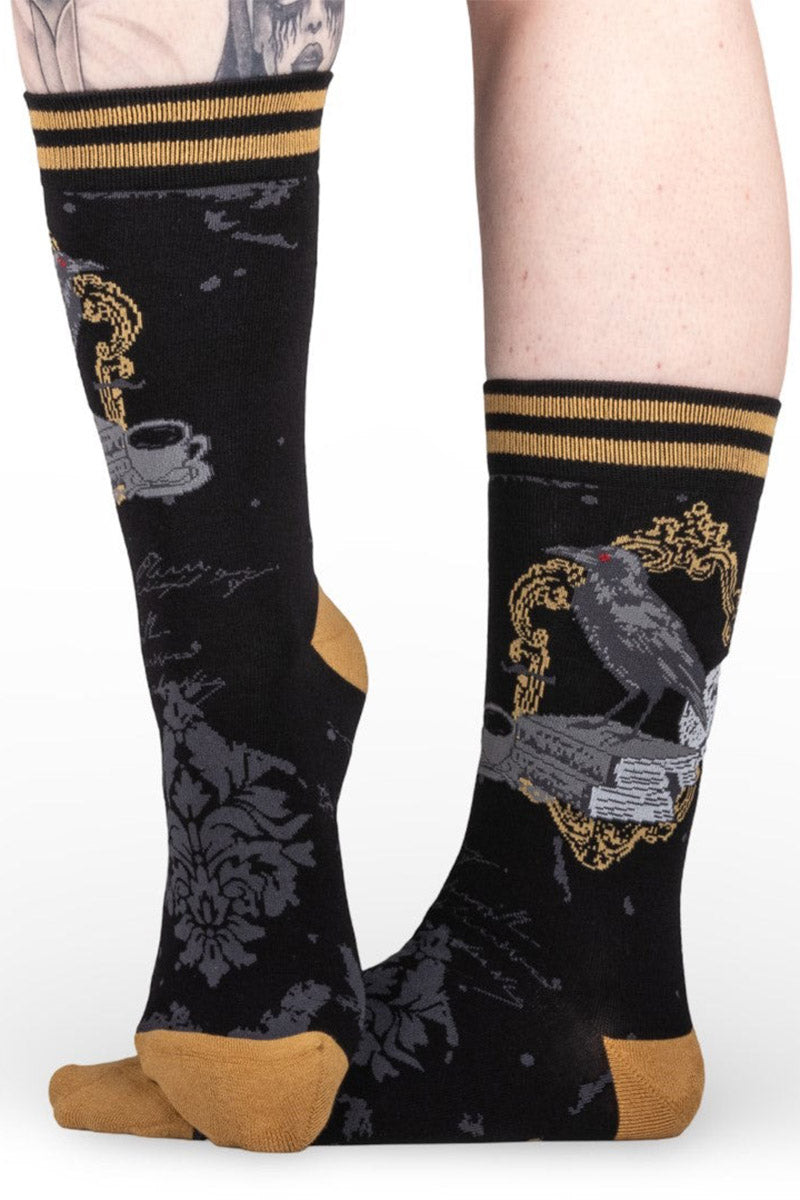 womens knitted edgar allan poe raven socks