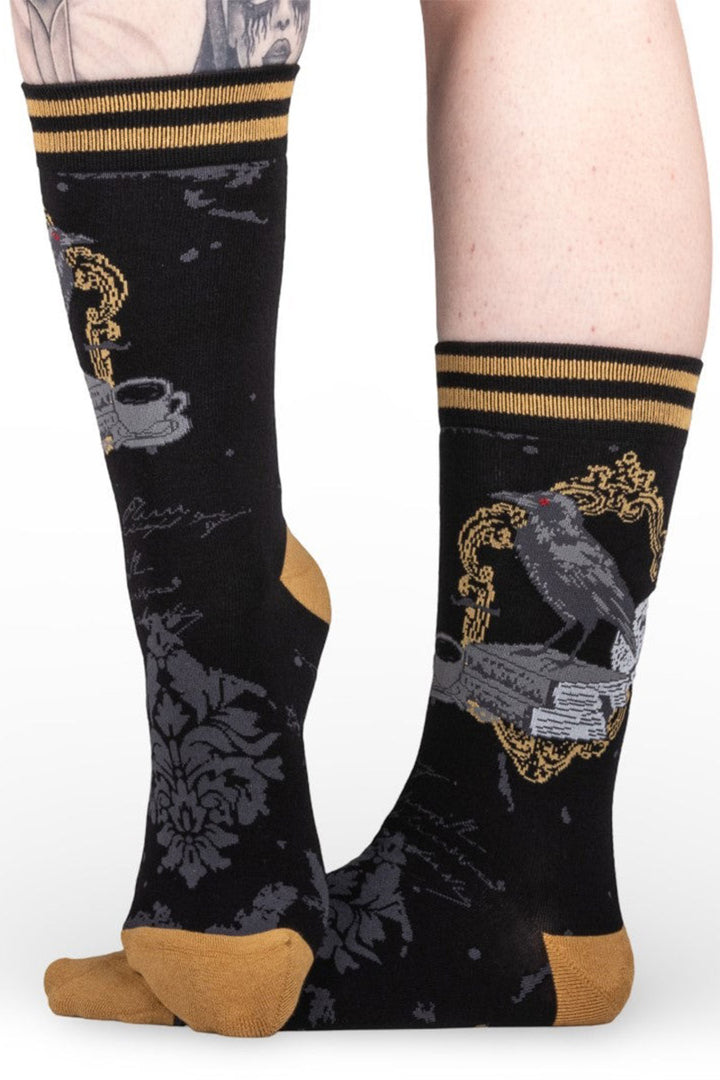 womens knitted edgar allan poe raven socks