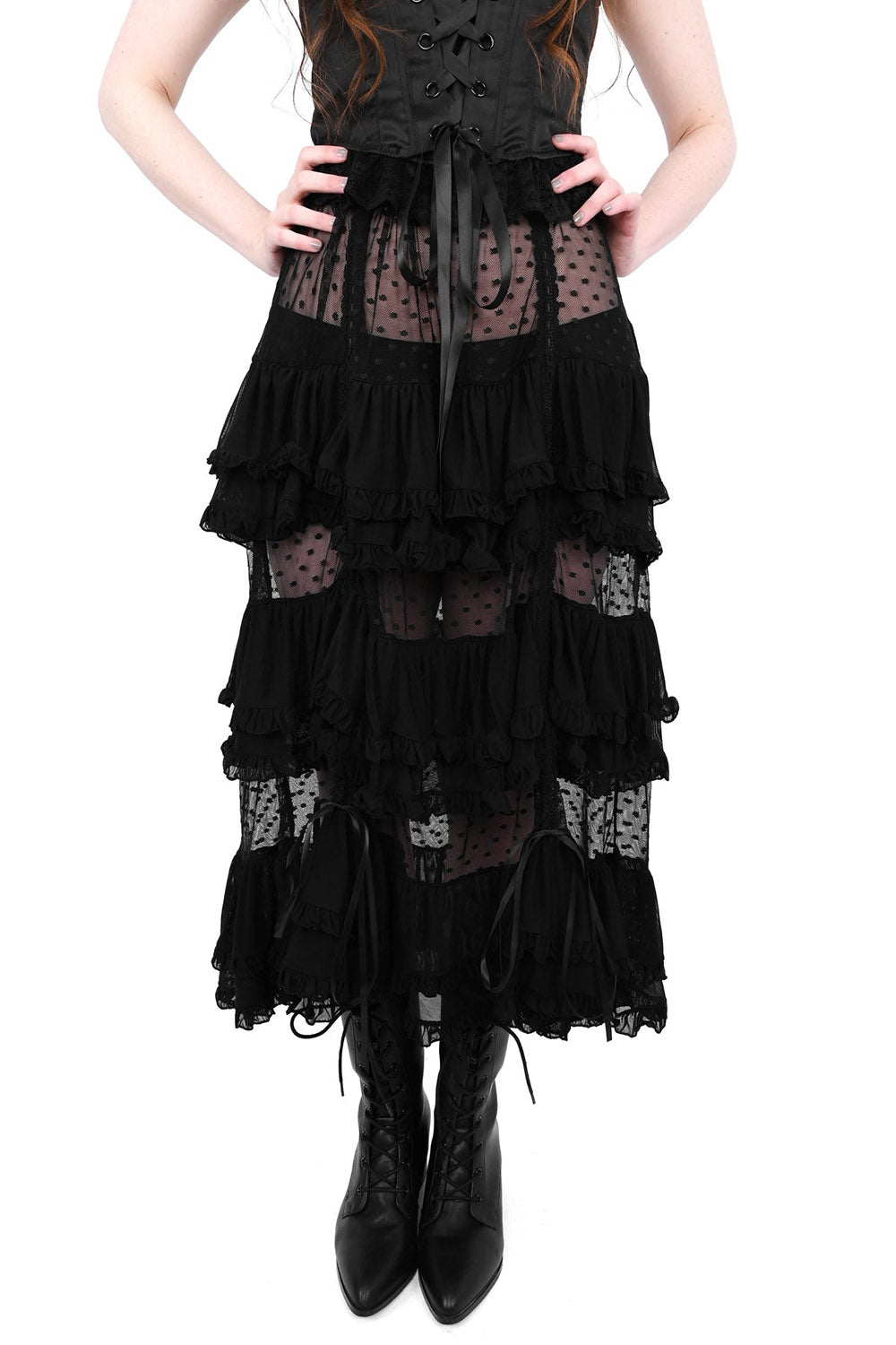 high-waisted ruffle drawstring tie-up skirt