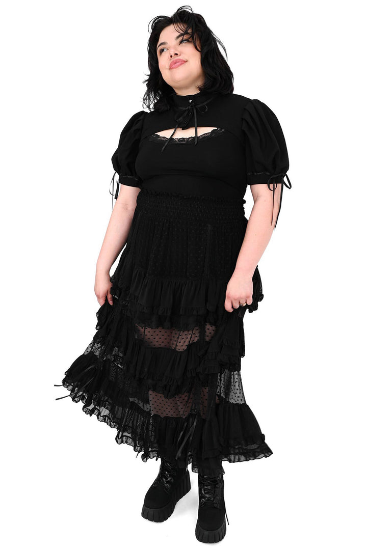 mesh cut out sheer maxi skirt