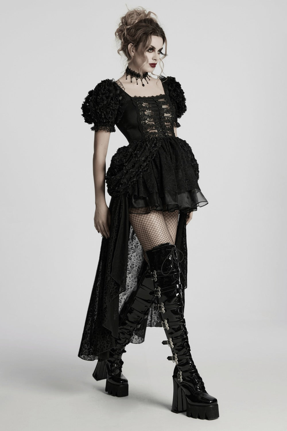 layered skirt gothic gown with high low hem
