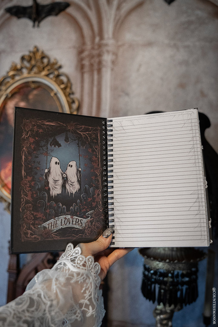 tarot card the lovers ghost notebook with spiderweb pages