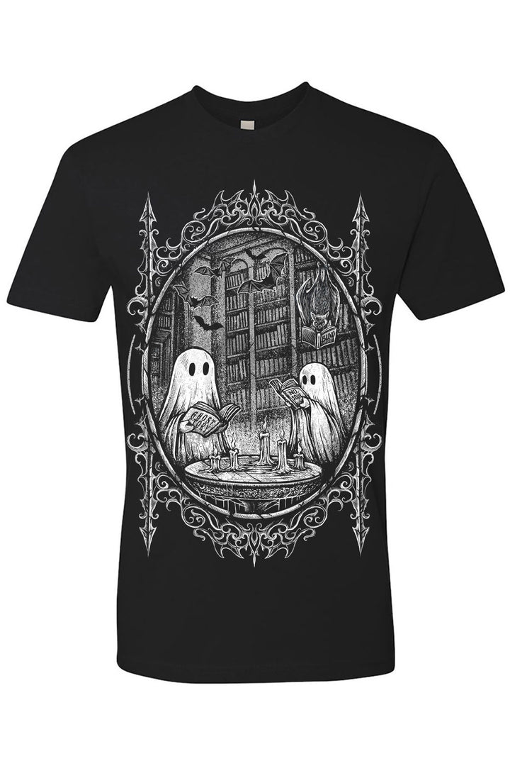 black cotton gothic reading library book t-shirt by vampirefreaks