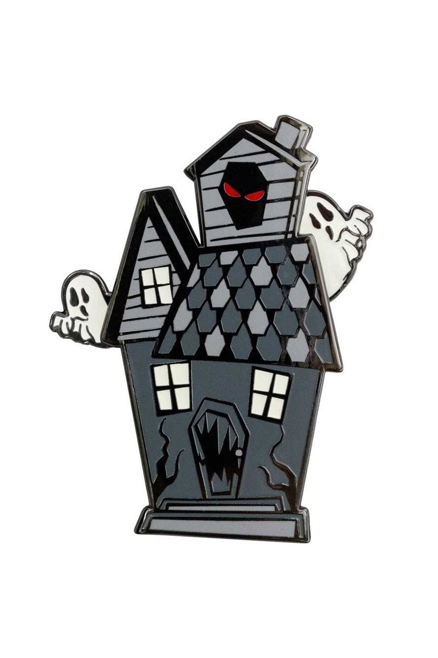 glow-in-the-dark haunted house enamel pin