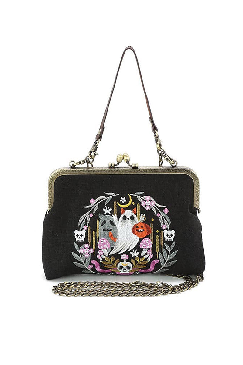 embroidered ghost black whimsigoth handbag