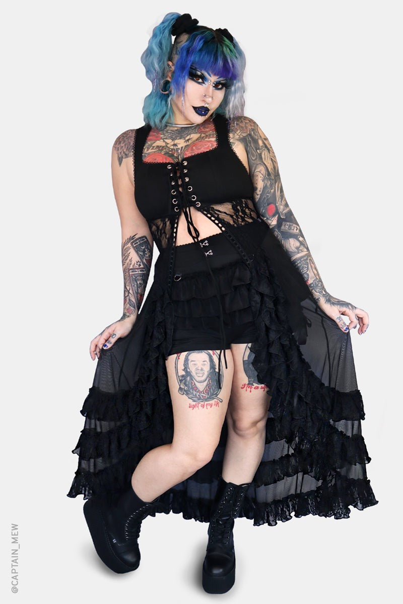 ruffled mesh long sleeveless cardigan by forest ink