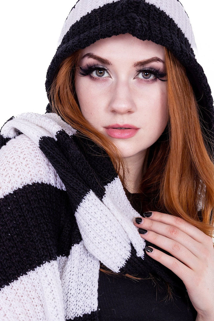 spooky emo black and white striped scarf