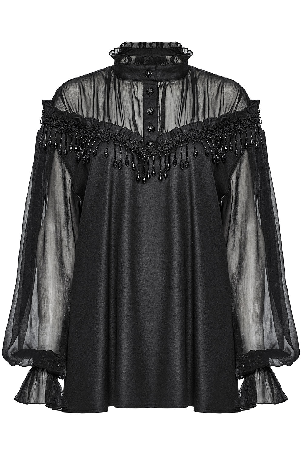 beaded tassel gothic sheer blouse
