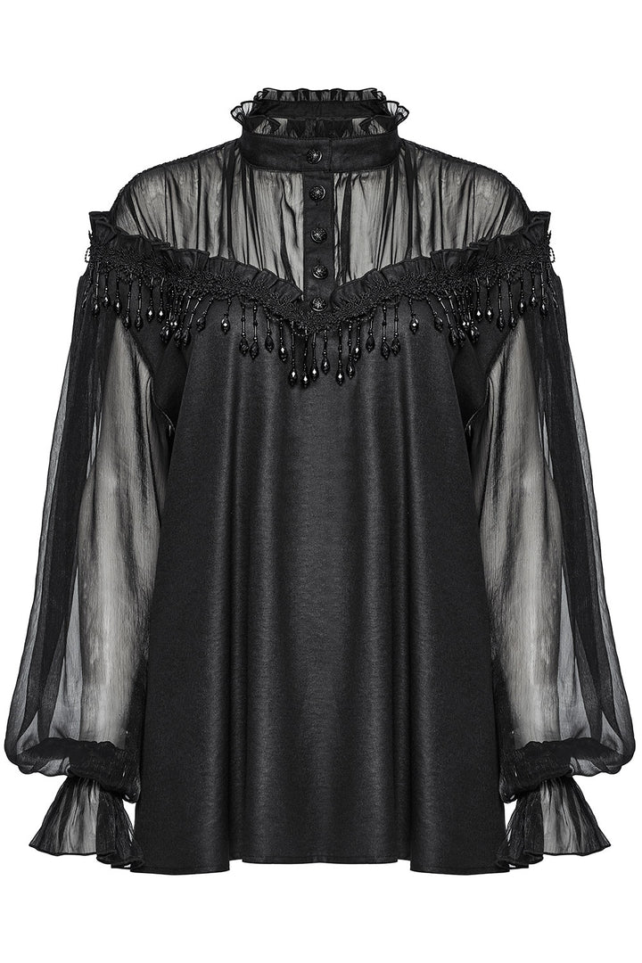 beaded tassel gothic sheer blouse