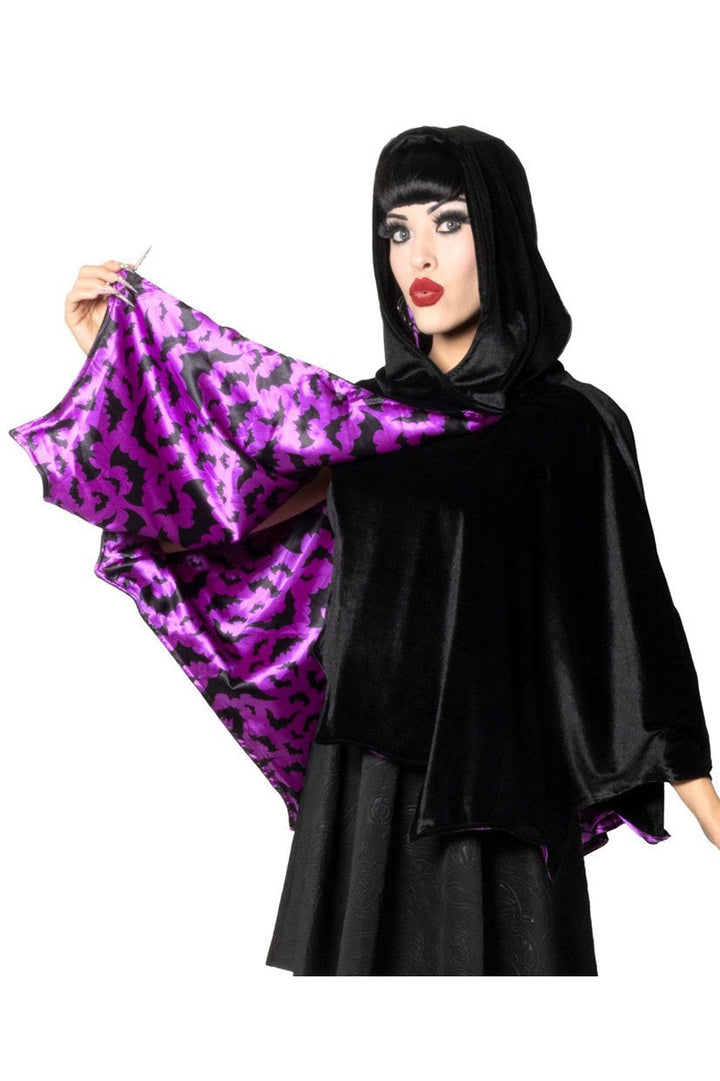 womens cropped cape with purple satin lining